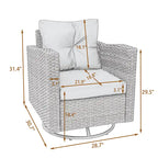 Ensemble de 3 chaises pivotantes de conversation en rotin d'extérieur avec table