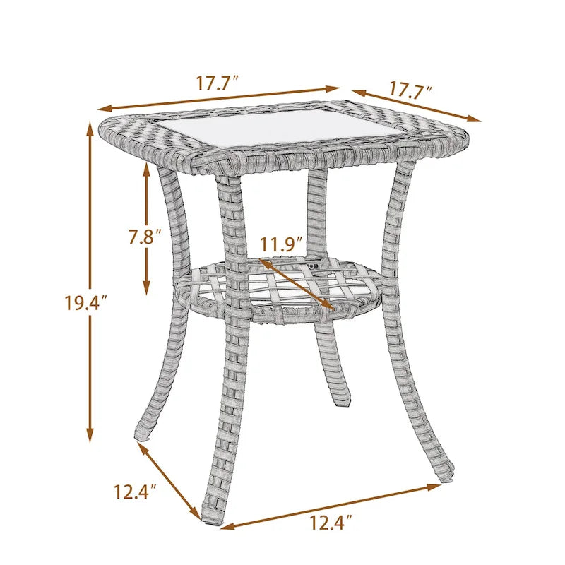 Ensemble de 3 chaises pivotantes de conversation en rotin d'extérieur avec table
