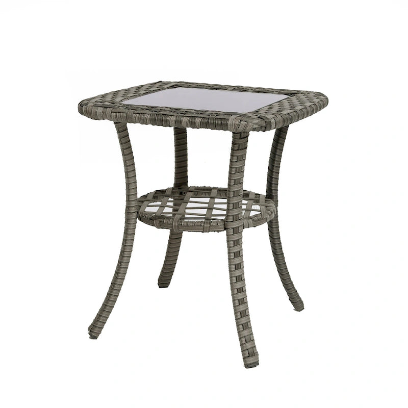 Ensemble de 3 chaises pivotantes de conversation en rotin d'extérieur avec table