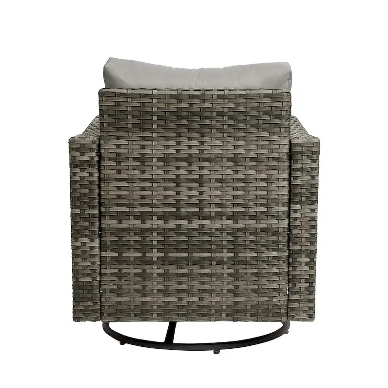 Ensemble de 3 chaises pivotantes de conversation en rotin d'extérieur avec table