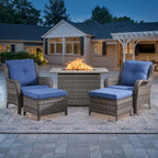 Ensemble table, fauteuils et pouf de patio avec foyer au propane - Gris