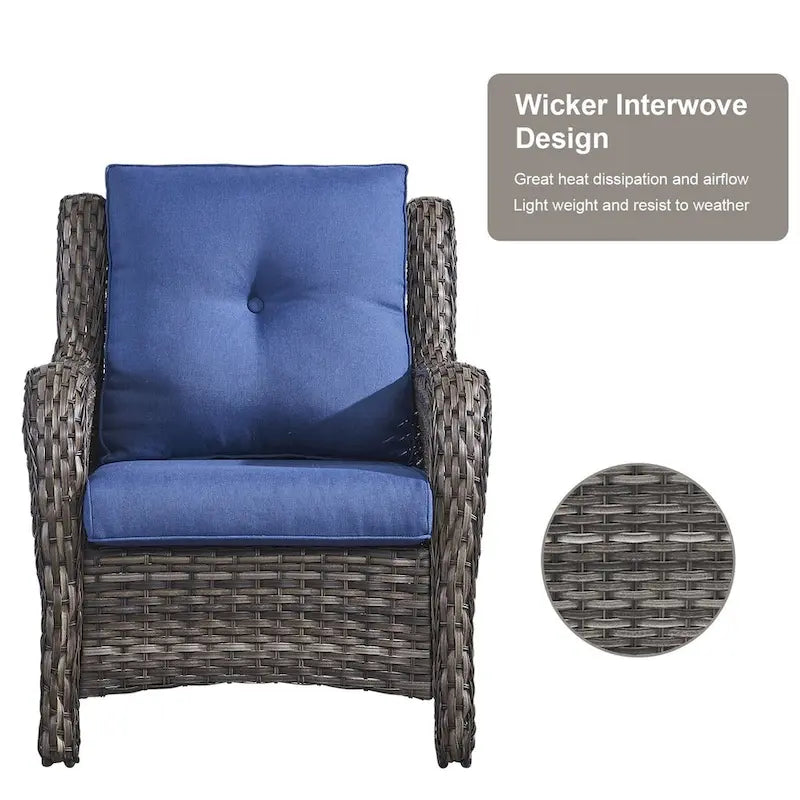 Ensemble table, fauteuils et pouf de patio avec foyer au propane - Gris