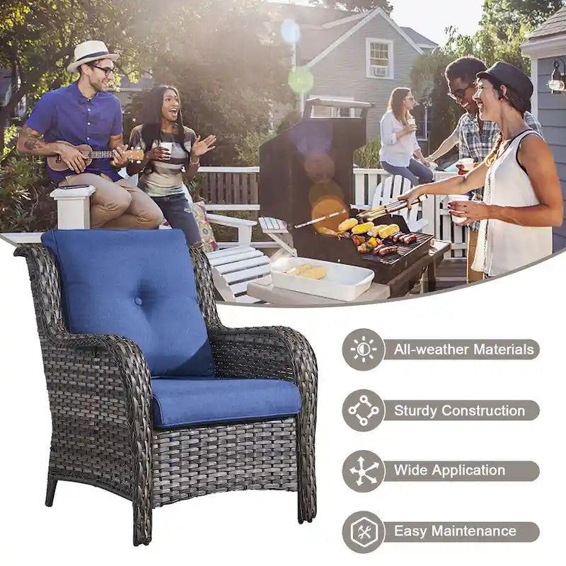 Ensemble table, fauteuils et pouf de patio avec foyer au propane - Gris