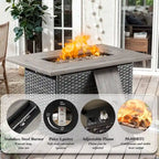 Ensemble table, fauteuils et pouf de patio avec foyer au propane - Gris