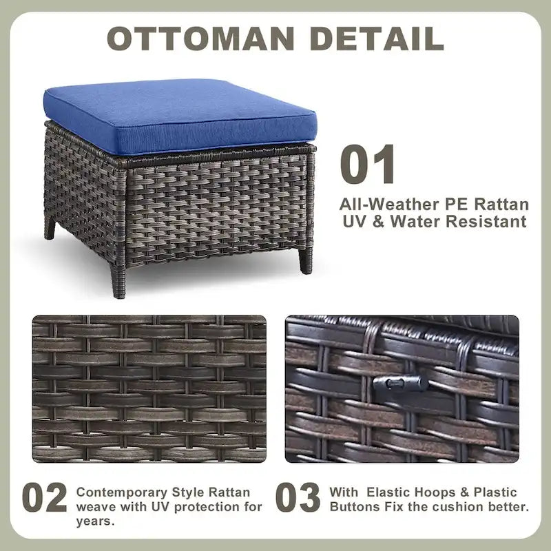 Ensemble table, fauteuils et pouf de patio avec foyer au propane - Gris