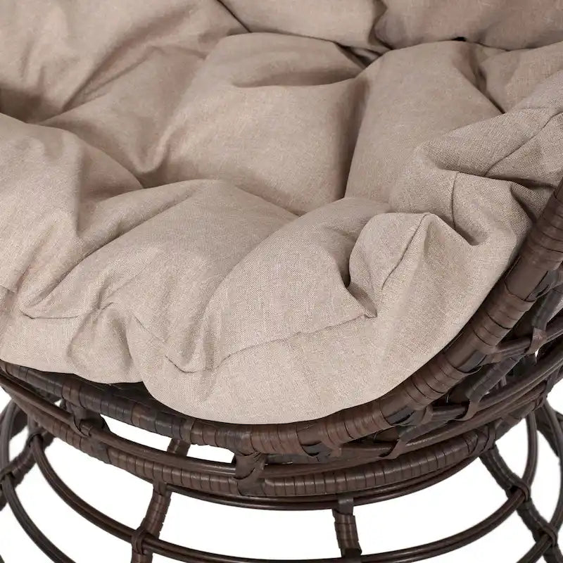 Fauteuil en osier Oaks Aura au design abstrait en maille, fauteuil pivotant en rotin tressé artisanal en forme d'œuf, fauteuil en forme de panier avec coussin