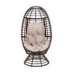 Fauteuil en osier Oaks Aura au design abstrait en maille, fauteuil pivotant en rotin tressé artisanal en forme d'œuf, fauteuil en forme de panier avec coussin