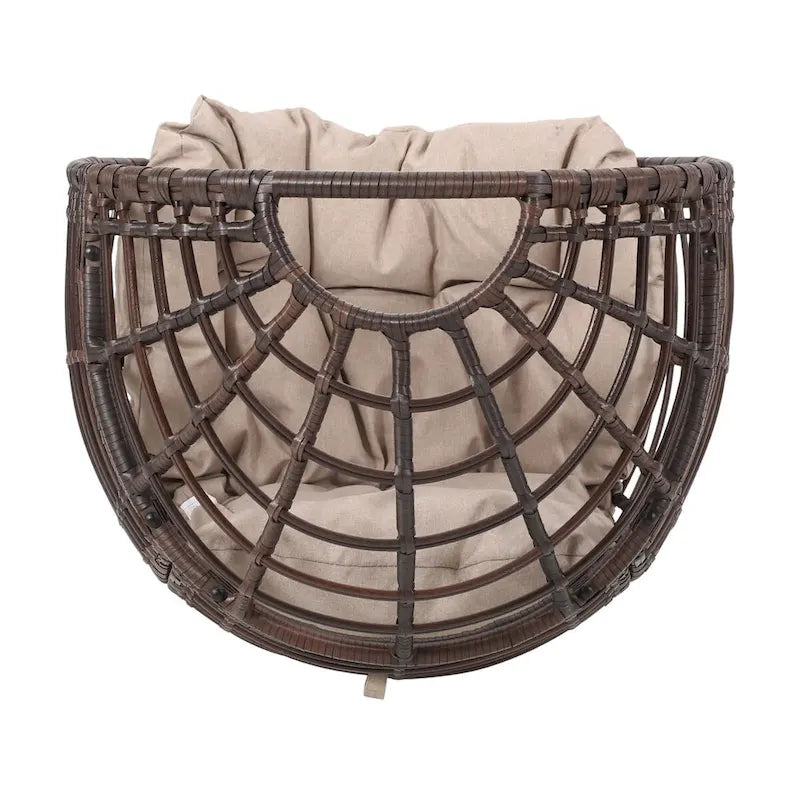 Fauteuil en osier Oaks Aura au design abstrait en maille, fauteuil pivotant en rotin tressé artisanal en forme d'œuf, fauteuil en forme de panier avec coussin
