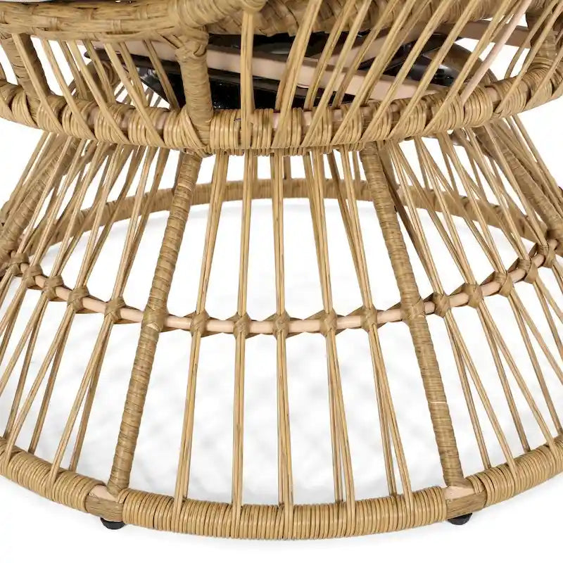 Fauteuil en osier Oaks Aura au design abstrait en maille, fauteuil pivotant en rotin tressé artisanal en forme d'œuf, fauteuil en forme de panier avec coussin