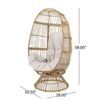 Fauteuil en osier Oaks Aura au design abstrait en maille, fauteuil pivotant en rotin tressé artisanal en forme d'œuf, fauteuil en forme de panier avec coussin