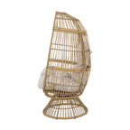 Fauteuil en osier Oaks Aura au design abstrait en maille, fauteuil pivotant en rotin tressé artisanal en forme d'œuf, fauteuil en forme de panier avec coussin