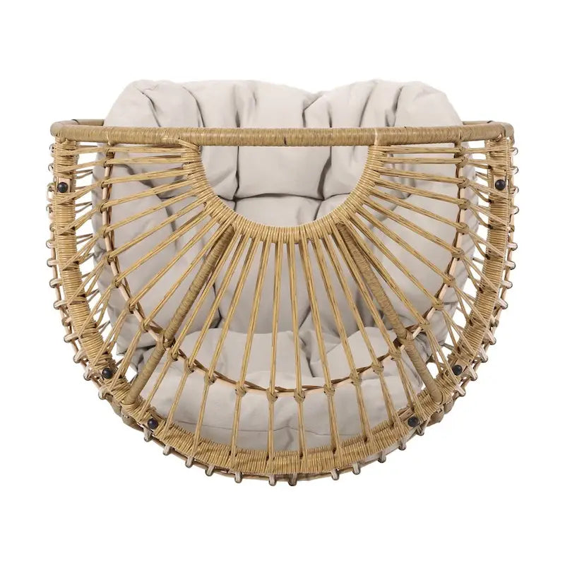 Fauteuil en osier Oaks Aura au design abstrait en maille, fauteuil pivotant en rotin tressé artisanal en forme d'œuf, fauteuil en forme de panier avec coussin