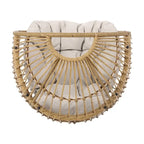 Fauteuil en osier Oaks Aura au design abstrait en maille, fauteuil pivotant en rotin tressé artisanal en forme d'œuf, fauteuil en forme de panier avec coussin