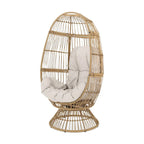 Fauteuil en osier Oaks Aura au design abstrait en maille, fauteuil pivotant en rotin tressé artisanal en forme d'œuf, fauteuil en forme de panier avec coussin