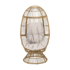 Fauteuil en osier Oaks Aura au design abstrait en maille, fauteuil pivotant en rotin tressé artisanal en forme d'œuf, fauteuil en forme de panier avec coussin
