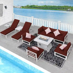 FINCATI Ensemble de canapé d'angle surdimensionné 11 pièces en aluminium pour patio, avec chaises longues et assises profondes