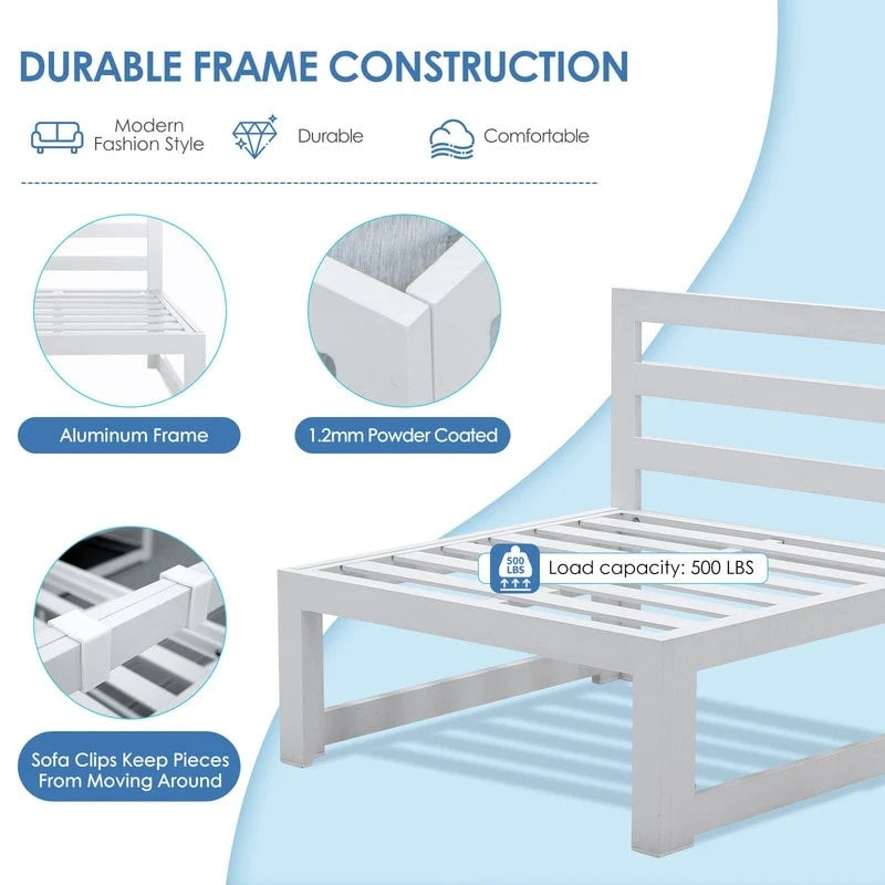 FINCATI Ensemble de canapé d'angle surdimensionné 11 pièces en aluminium pour patio, avec chaises longues et assises profondes