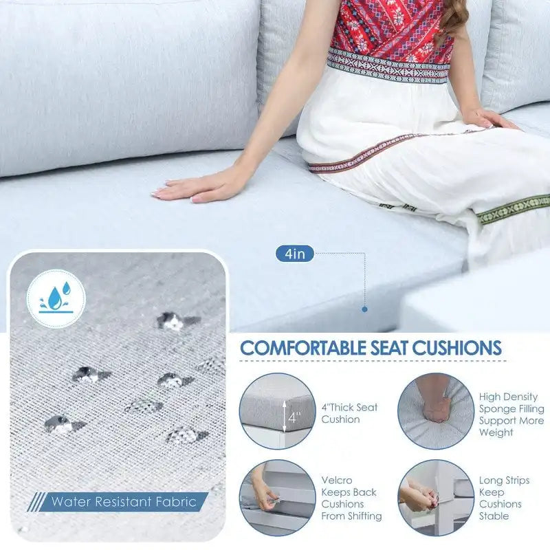 FINCATI Ensemble de canapé d'angle surdimensionné 11 pièces en aluminium pour patio, avec chaises longues et assises profondes