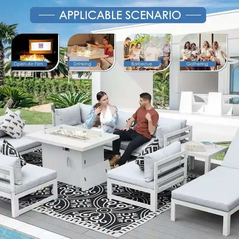 FINCATI Ensemble de canapé d'angle surdimensionné 11 pièces en aluminium pour patio, avec chaises longues et assises profondes