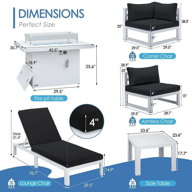 FINCATI Ensemble de canapé d'angle surdimensionné 11 pièces en aluminium pour patio, avec chaises longues et assises profondes