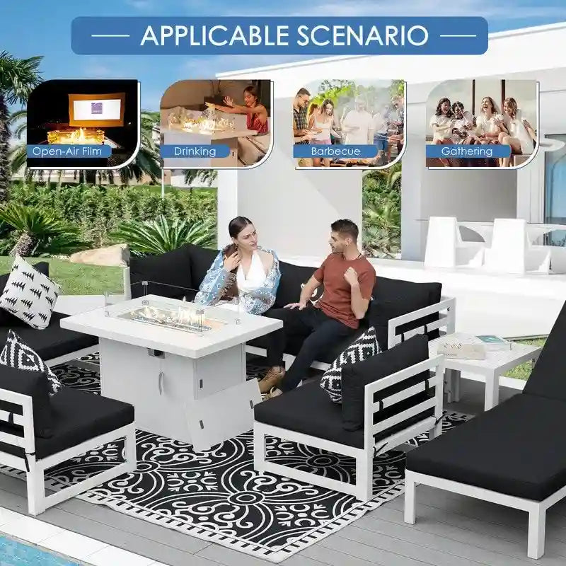 FINCATI Ensemble de canapé d'angle surdimensionné 11 pièces en aluminium pour patio, avec chaises longues et assises profondes