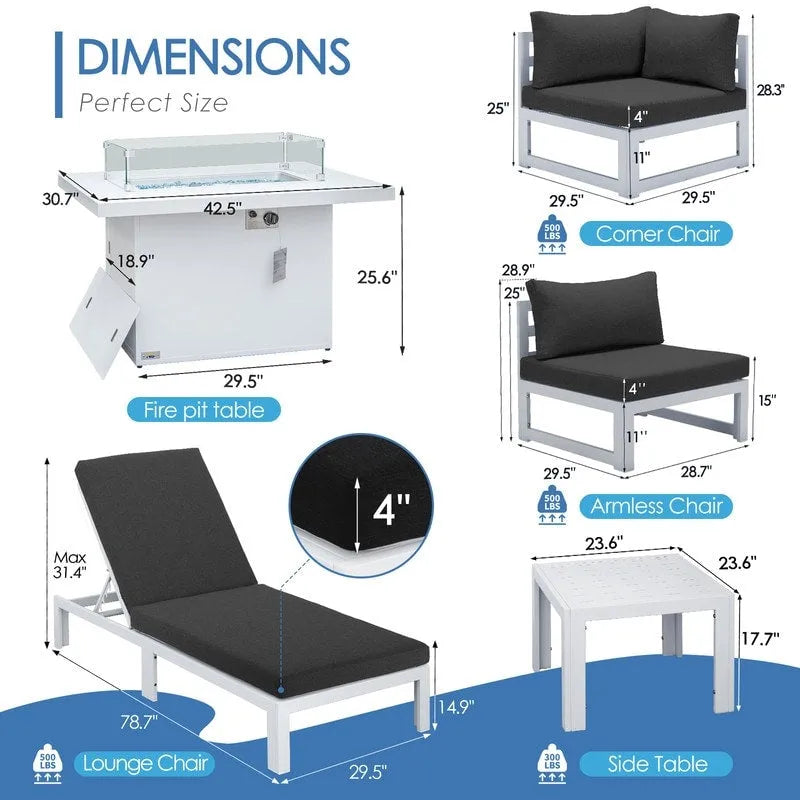 FINCATI Ensemble de canapé d'angle surdimensionné 11 pièces en aluminium pour patio, avec chaises longues et assises profondes