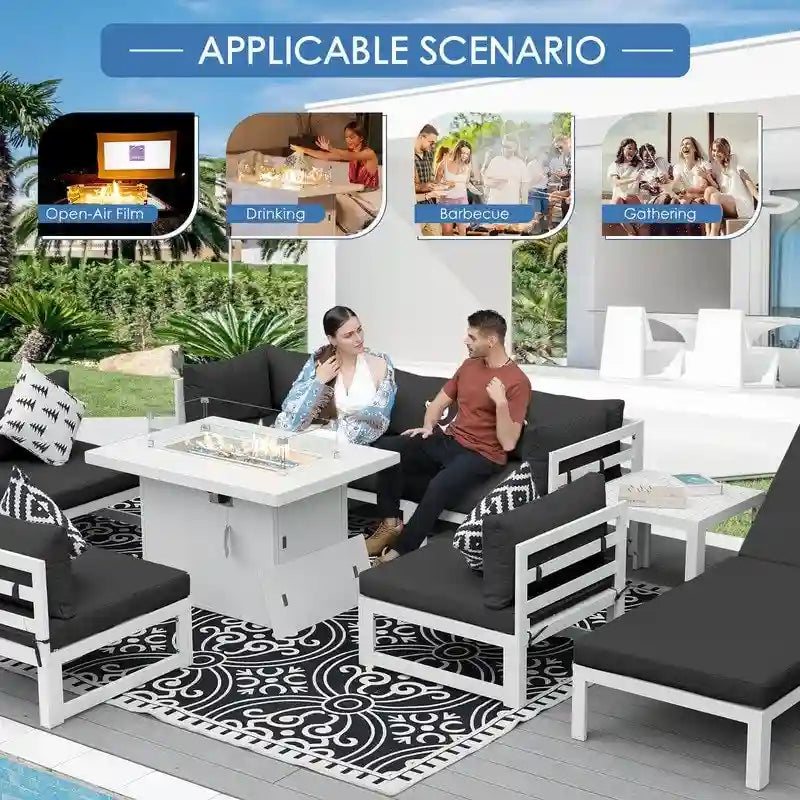 FINCATI Ensemble de canapé d'angle surdimensionné 11 pièces en aluminium pour patio, avec chaises longues et assises profondes