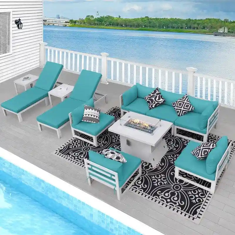 FINCATI Ensemble de canapé d'angle surdimensionné 11 pièces en aluminium pour patio, avec chaises longues et assises profondes