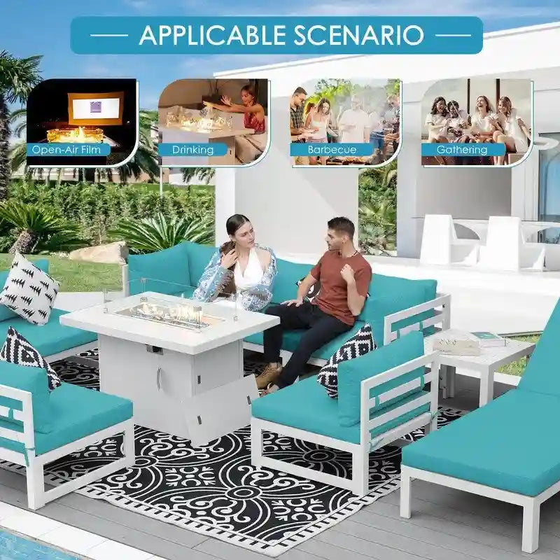 FINCATI Ensemble de canapé d'angle surdimensionné 11 pièces en aluminium pour patio, avec chaises longues et assises profondes