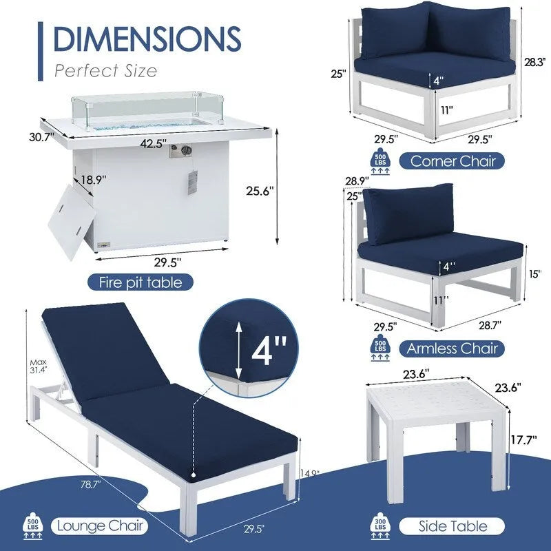 FINCATI Ensemble de canapé d'angle surdimensionné 11 pièces en aluminium pour patio, avec chaises longues et assises profondes