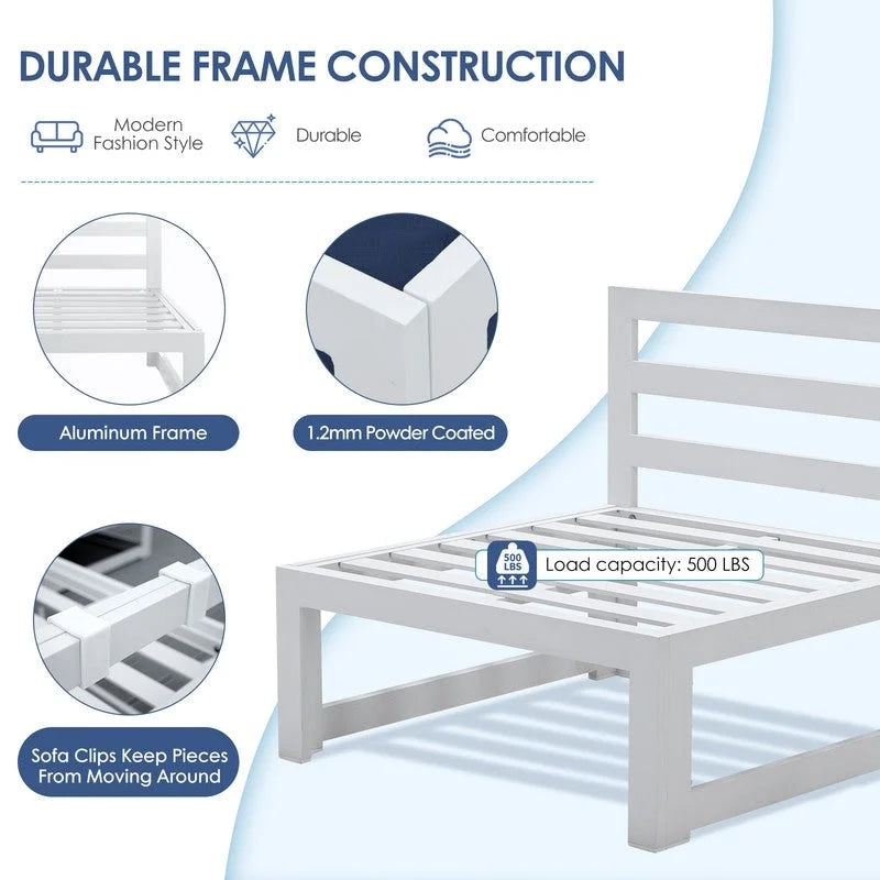 FINCATI Ensemble de canapé d'angle surdimensionné 11 pièces en aluminium pour patio, avec chaises longues et assises profondes