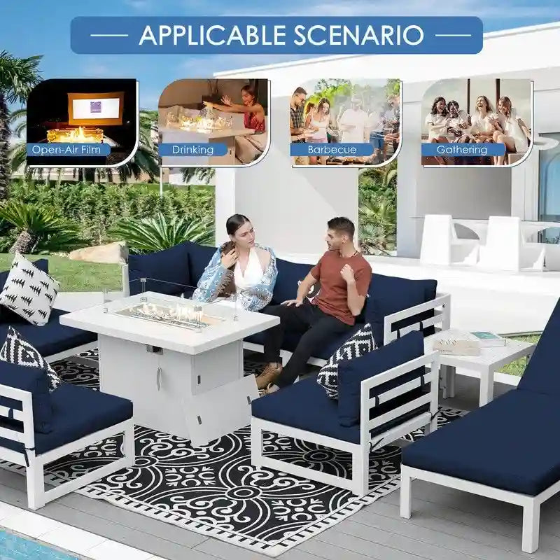 FINCATI Ensemble de canapé d'angle surdimensionné 11 pièces en aluminium pour patio, avec chaises longues et assises profondes