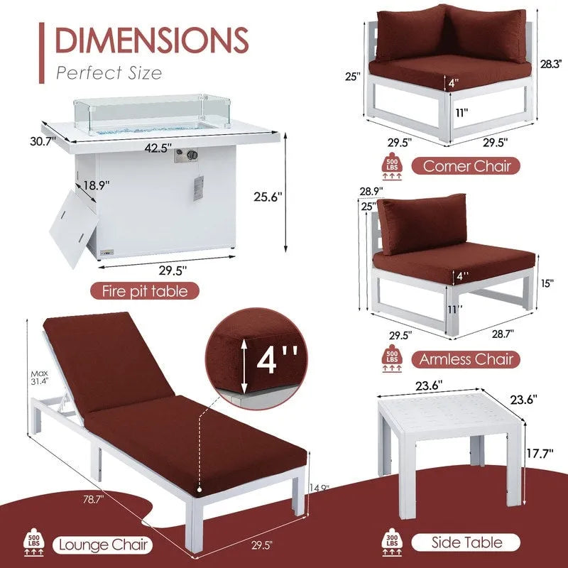 FINCATI Ensemble de canapé d'angle surdimensionné 11 pièces en aluminium pour patio, avec chaises longues et assises profondes