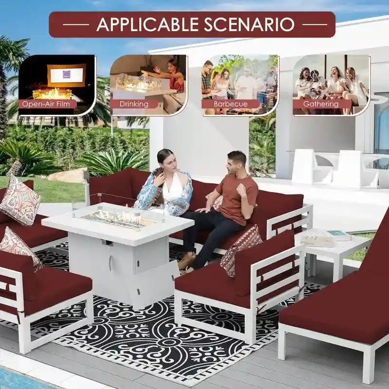 FINCATI Ensemble de canapé d'angle surdimensionné 11 pièces en aluminium pour patio, avec chaises longues et assises profondes