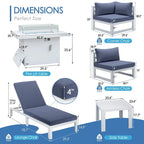 FINCATI Ensemble de canapé d'angle surdimensionné 11 pièces en aluminium pour patio, avec chaises longues et assises profondes