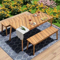 3 Pieces Acacia Wood Table Bench Dining Set - N/A